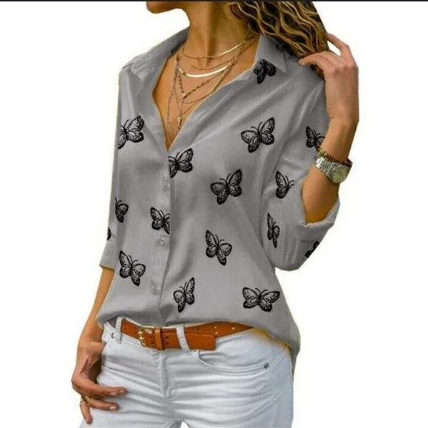 Women's Shirt Spring Autumn Butterfly Print Loose Lapel Blouses Women's Clothing  Blusas Y Camisas Femme Y2k Tops Shirts