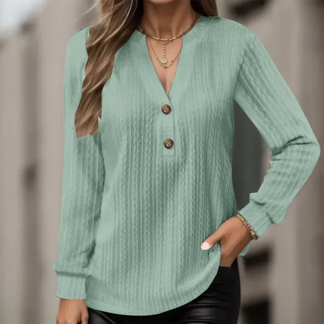 Casual Autumn Women Shirts Blouses Vintage Solid Color Long Sleeve Button V-neck Office Lady Shirt Blouse Pullover Top