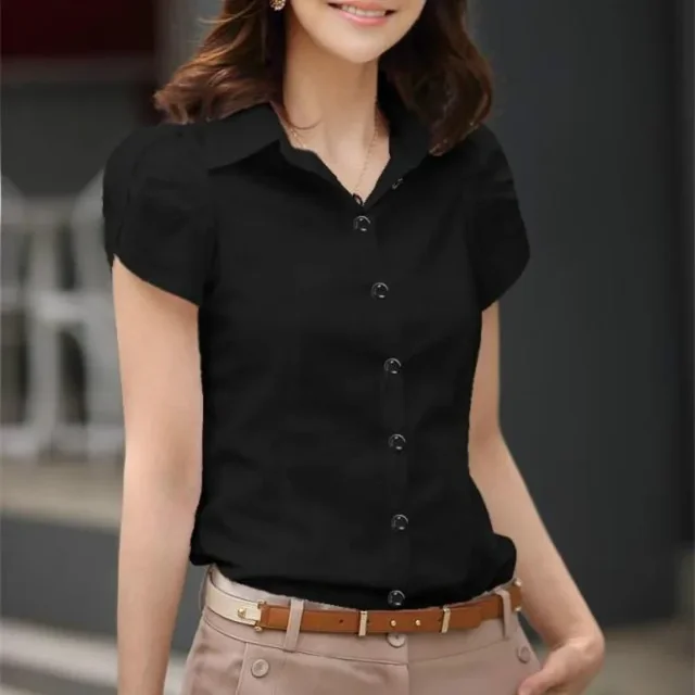 Women's Shirt  Summer Women Top Female Black White Shirts Office Ladies Blouse OL Clothes Woman Short Sleeve Workwear