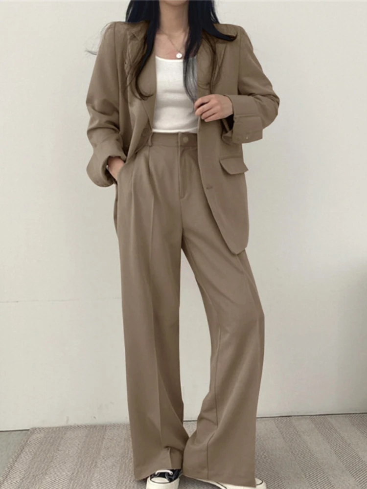 Blazer 2 Piece Sets Womens Outifits Autumn Winter Korean Fashion Pants Suit Office Lady Solid Commuter Dressing Female Clothing