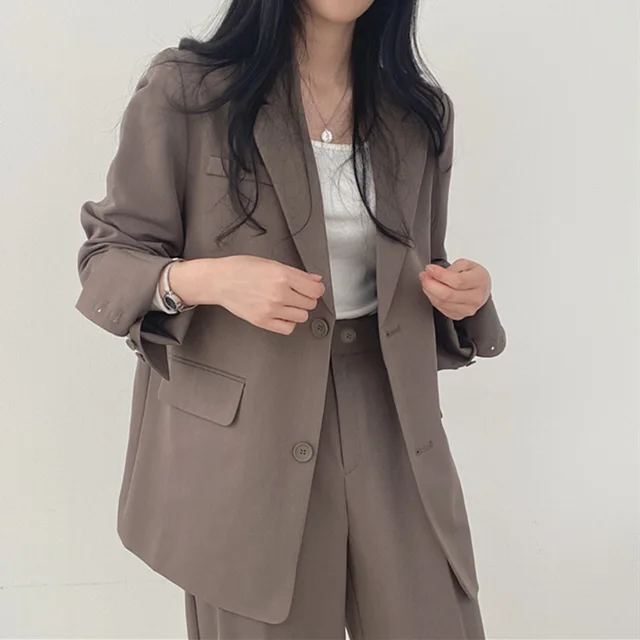 Blazer 2 Piece Sets Womens Outifits Autumn Winter Korean Fashion Pants Suit Office Lady Solid Commuter Dressing Female Clothing