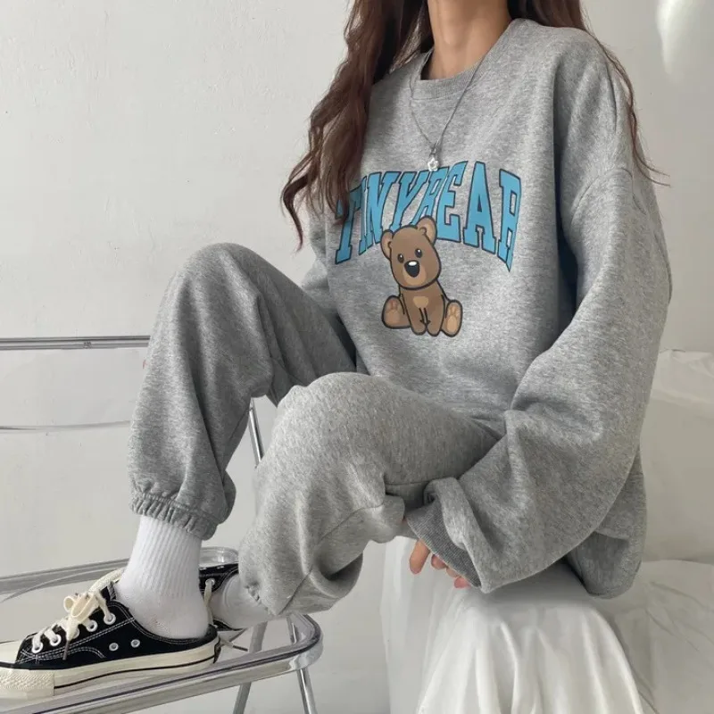 Women's Tracksuit Tinybear Sport Suits Hoodie Casual Long Sleeve Sweatshirts and Trousers Fleece Two Piece Sets