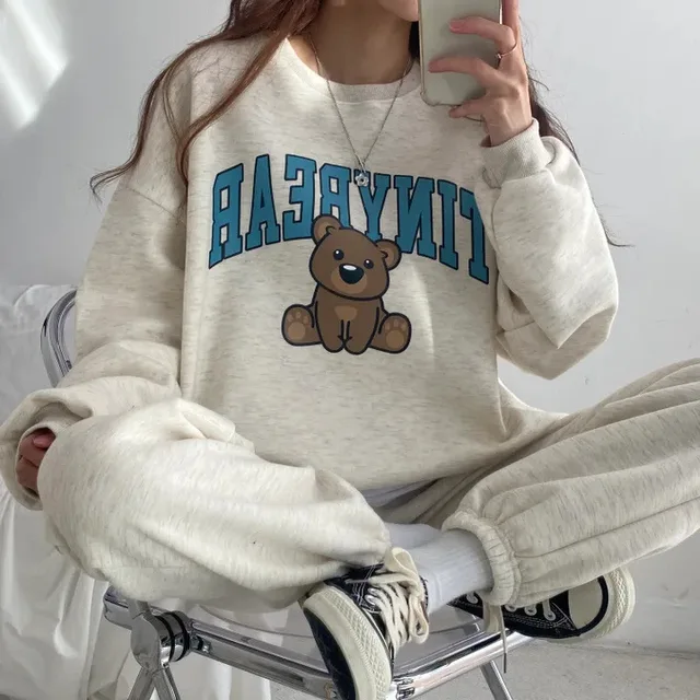 Women's Tracksuit Tinybear Sport Suits Hoodie Casual Long Sleeve Sweatshirts and Trousers Fleece Two Piece Sets