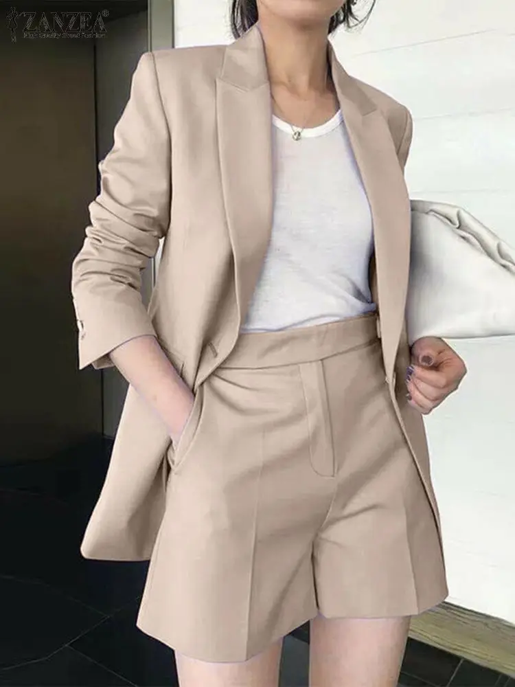 Women Long Sleeve Blazer And Short Pant Pure Cotton Sets Stylish Elegant Suit