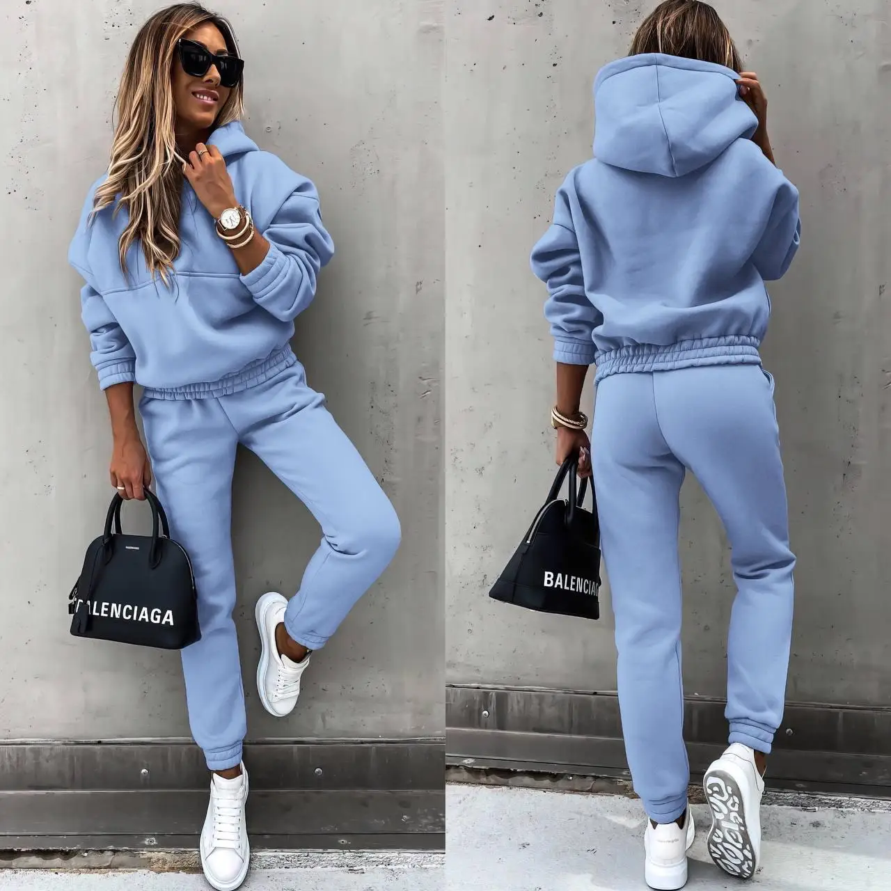 Women's Tracksuit Fleece Hooded Two Piece Set Loose Hoodies Jogger Pants Sets Female Autumn Winter Casual Sportswear Suit