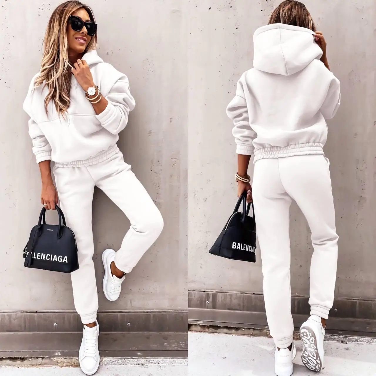 Women's Tracksuit Fleece Hooded Two Piece Set Loose Hoodies Jogger Pants Sets Female Autumn Winter Casual Sportswear Suit