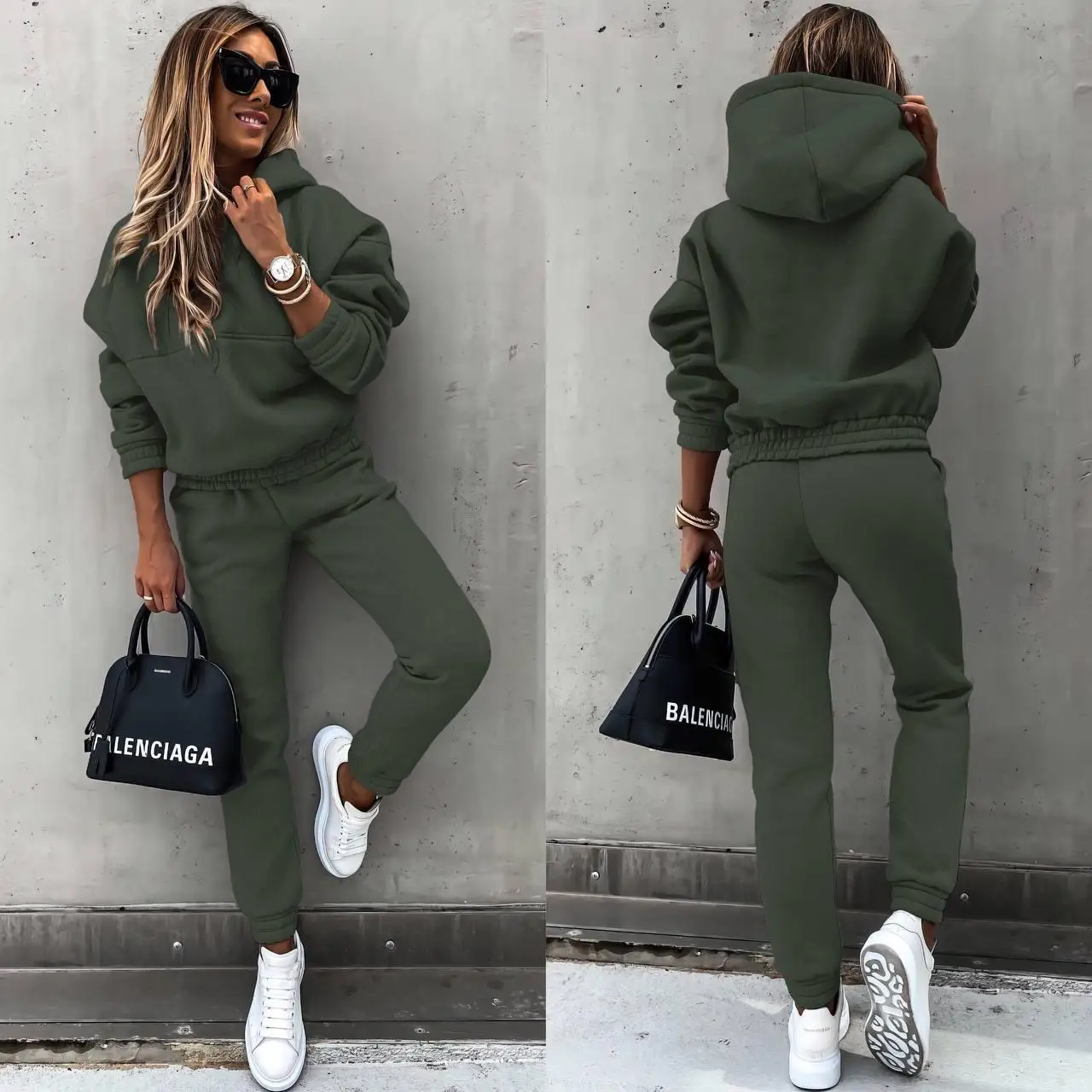 Women's Tracksuit Fleece Hooded Two Piece Set Loose Hoodies Jogger Pants Sets Female Autumn Winter Casual Sportswear Suit