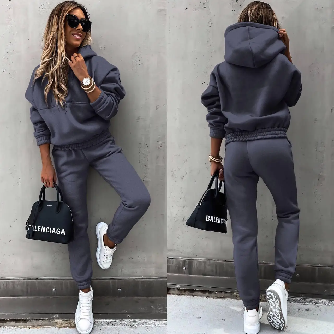 Women's Tracksuit Fleece Hooded Two Piece Set Loose Hoodies Jogger Pants Sets Female Autumn Winter Casual Sportswear Suit