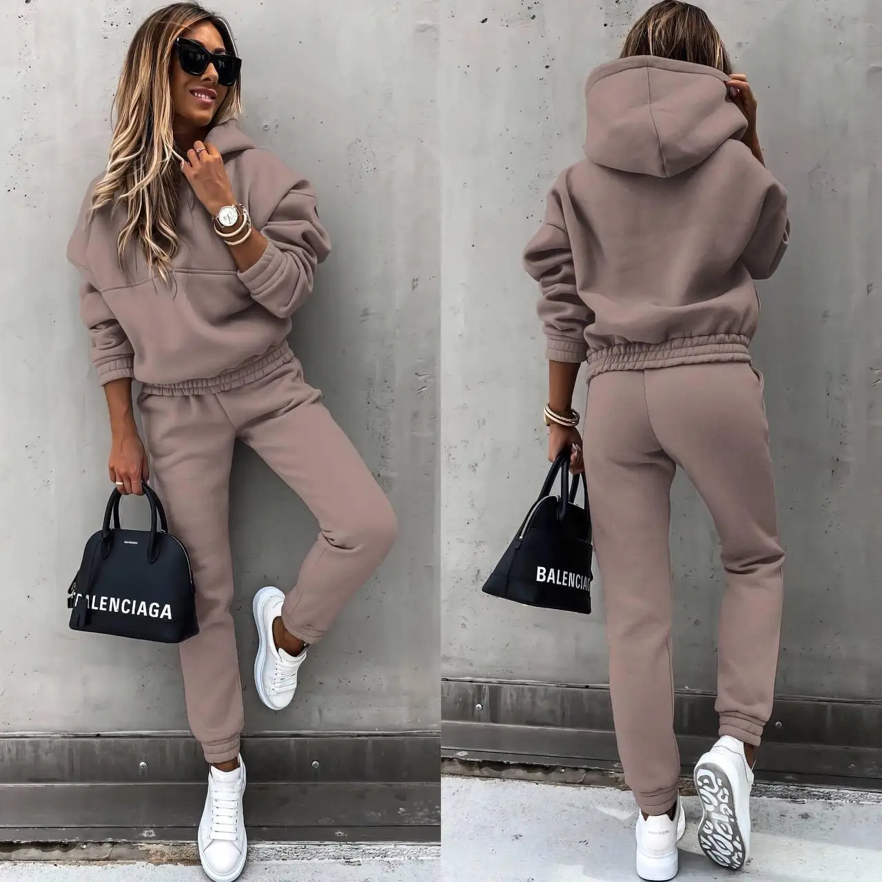 Women's Tracksuit Fleece Hooded Two Piece Set Loose Hoodies Jogger Pants Sets Female Autumn Winter Casual Sportswear Suit