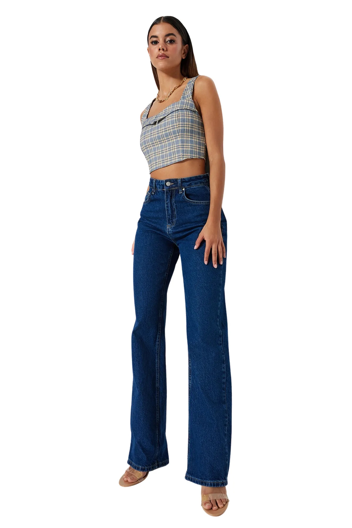 Trendyol Women's Straight Wide Leg High Waist Denim Jeans