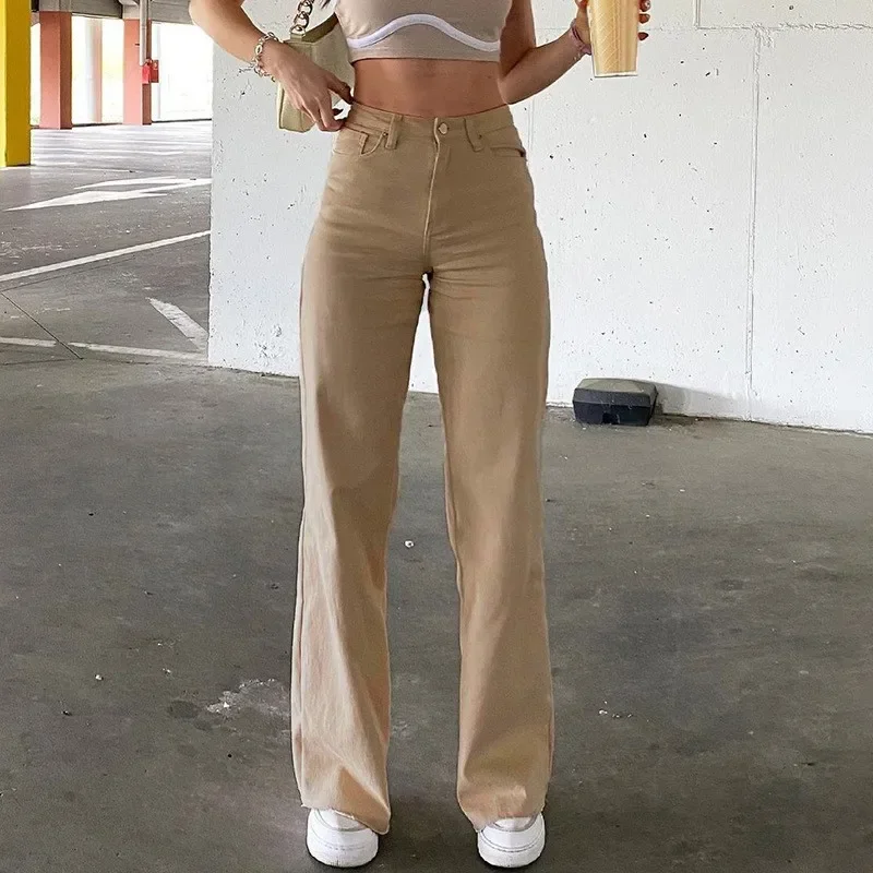 Slim High-waisted Straight Pants for Women Casual Trousers Autum New Solid Color Jeans for Women Loose