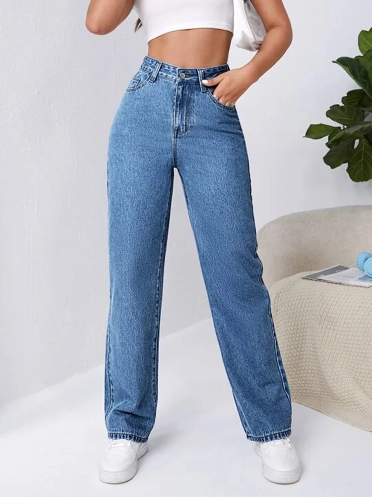 Low Waist Jeans Women Baggy Jeans  Fashion Straight Leg Pants Y2k Streetwear Denim Trousers Vintage Loose Blue Washed Jeans