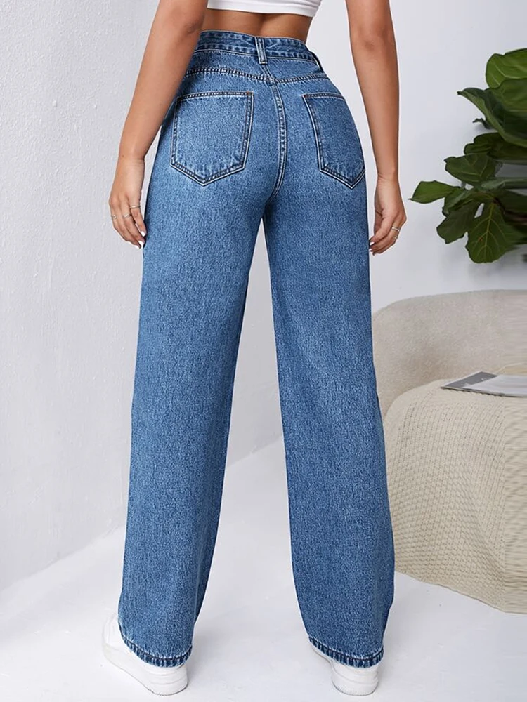 Low Waist Jeans Women Baggy Jeans  Fashion Straight Leg Pants Y2k Streetwear Denim Trousers Vintage Loose Blue Washed Jeans