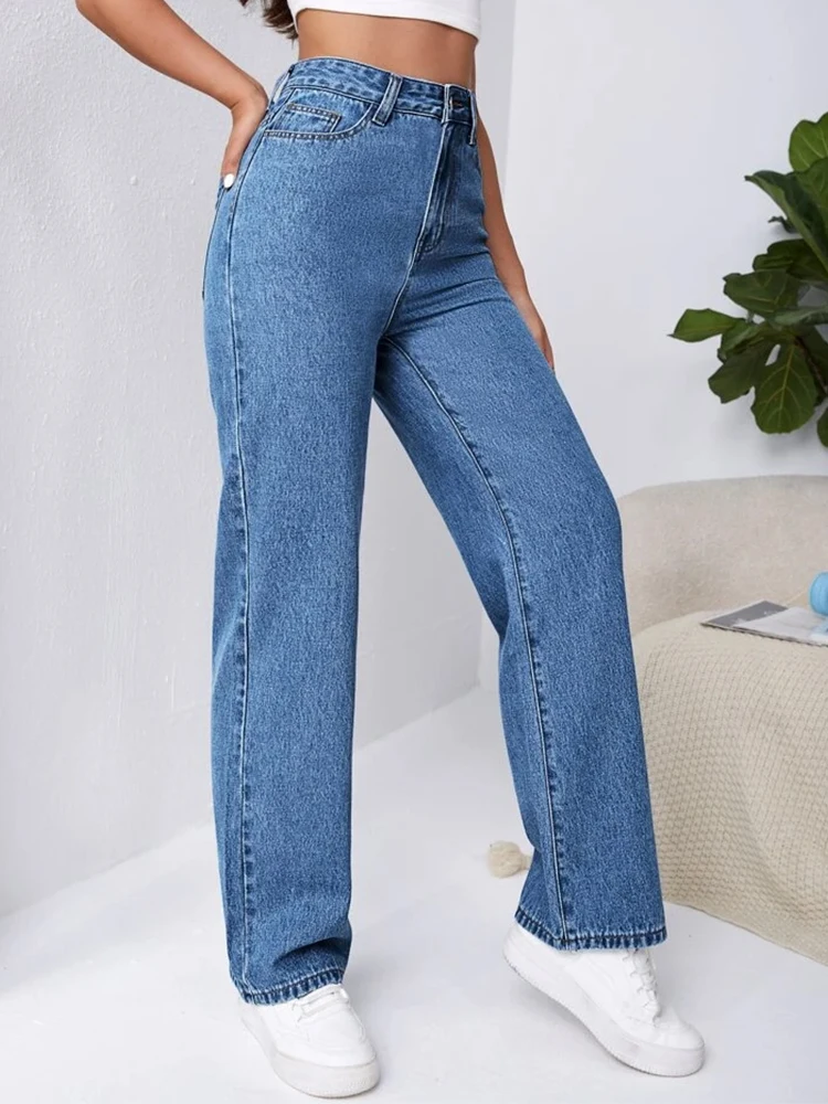 Low Waist Jeans Women Baggy Jeans  Fashion Straight Leg Pants Y2k Streetwear Denim Trousers Vintage Loose Blue Washed Jeans