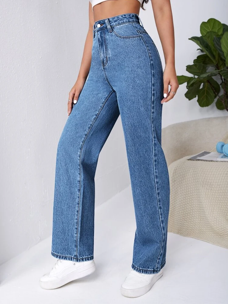 Low Waist Jeans Women Baggy Jeans  Fashion Straight Leg Pants Y2k Streetwear Denim Trousers Vintage Loose Blue Washed Jeans