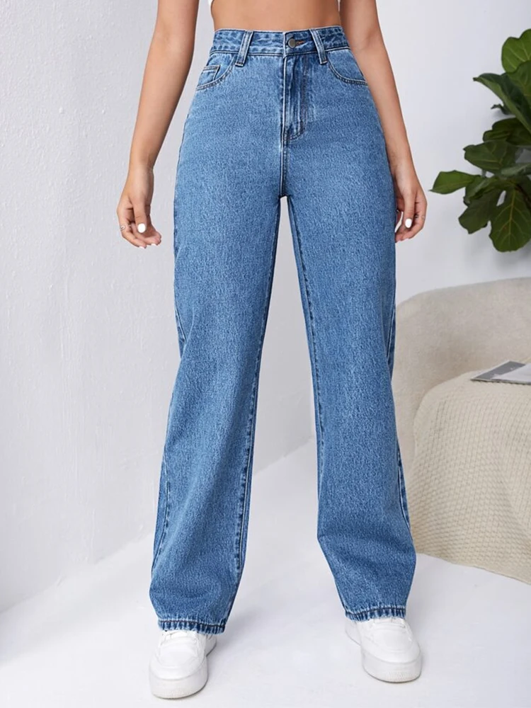 Low Waist Jeans Women Baggy Jeans  Fashion Straight Leg Pants Y2k Streetwear Denim Trousers Vintage Loose Blue Washed Jeans