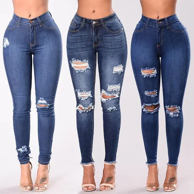 European and American Style Distressed Skinny Jeans with Handcrafted Ripped Details and Stylish Fit Slouchy Jeans