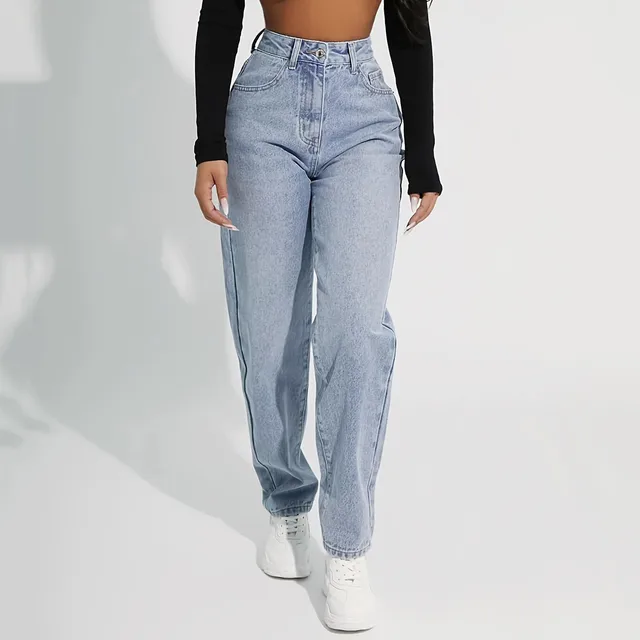 Korean Simple Women Straight Wide Leg Pants Casual Fashion Wash Water Denim Trousers Temperament Mom Jeans Pantalones De Mujer