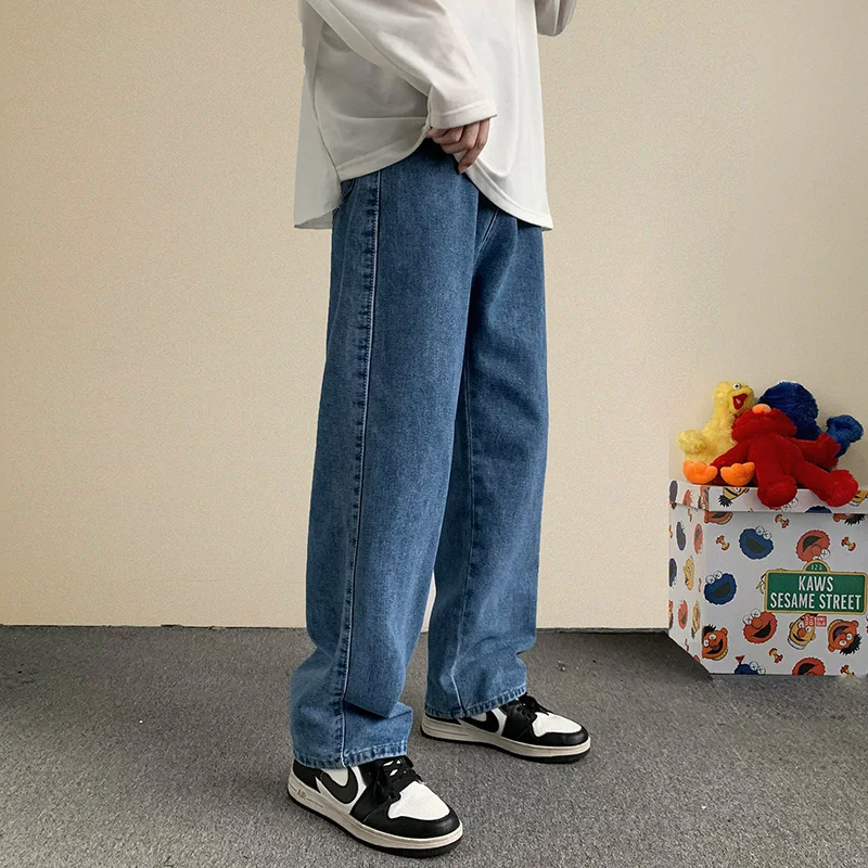 Korean Fashion Men Wide Leg Jeans  Autumn Streetwear Straight Baggy Denim Pants Male Brand Trousers