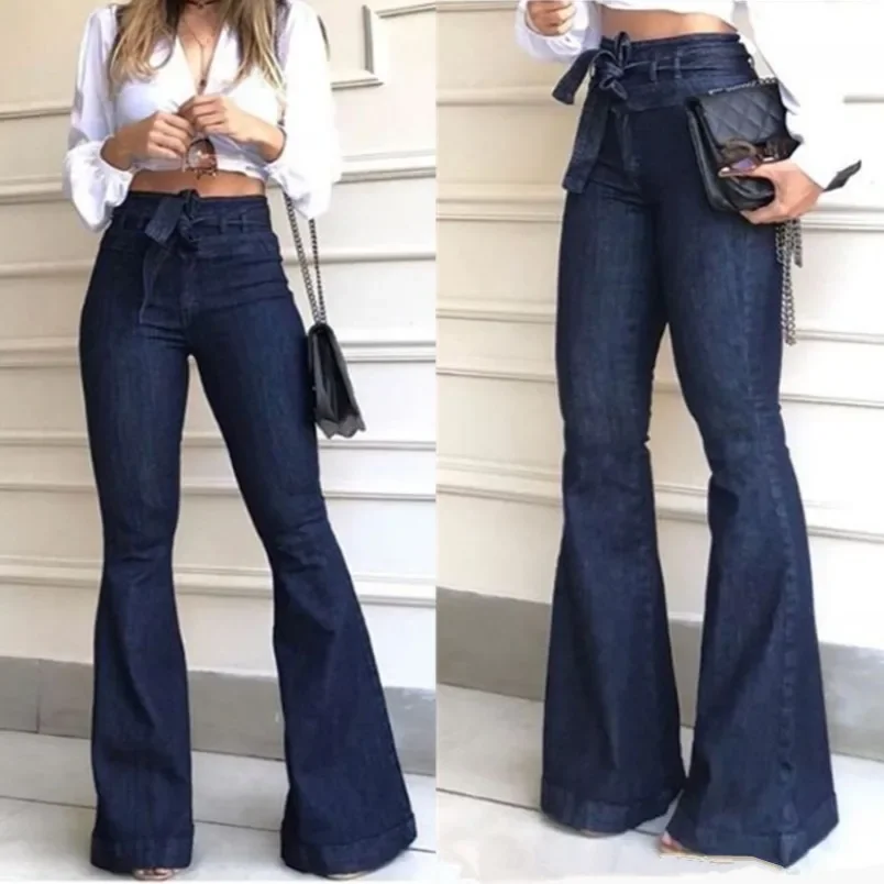 High-waisted Micro-elastic Lace-up Flared Pants Wide-leg Pants Women's Jeans European and American Xmas Apparel