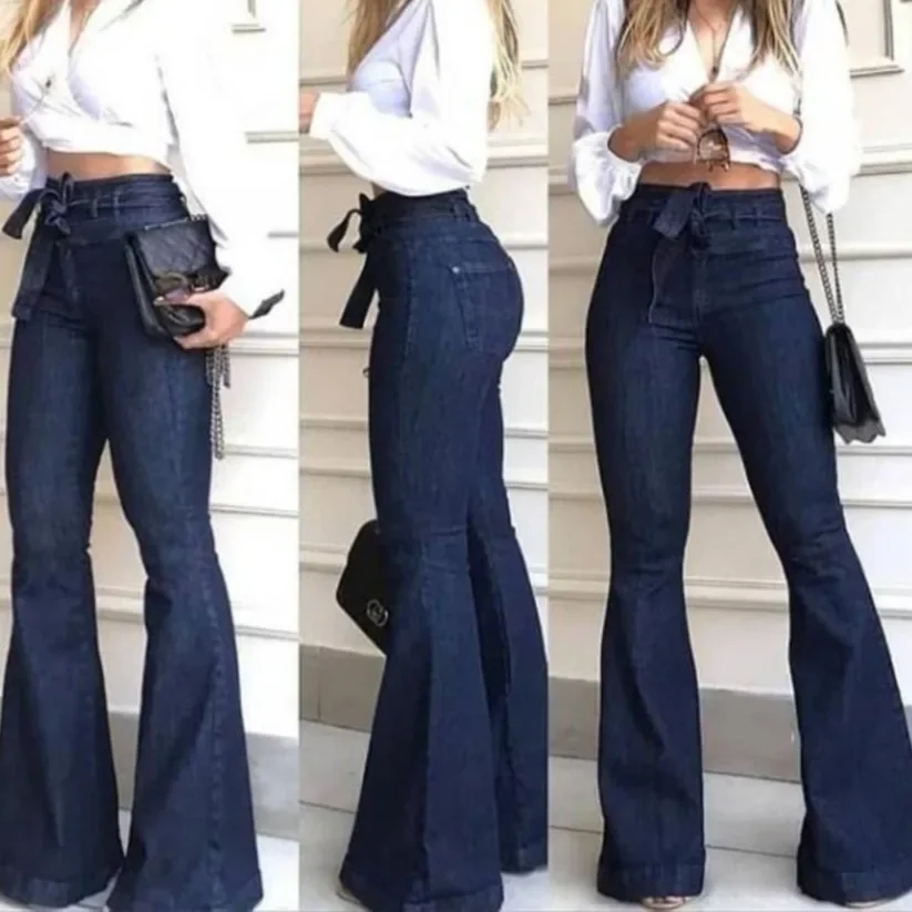 High-waisted Micro-elastic Lace-up Flared Pants Wide-leg Pants Women's Jeans European and American Xmas Apparel