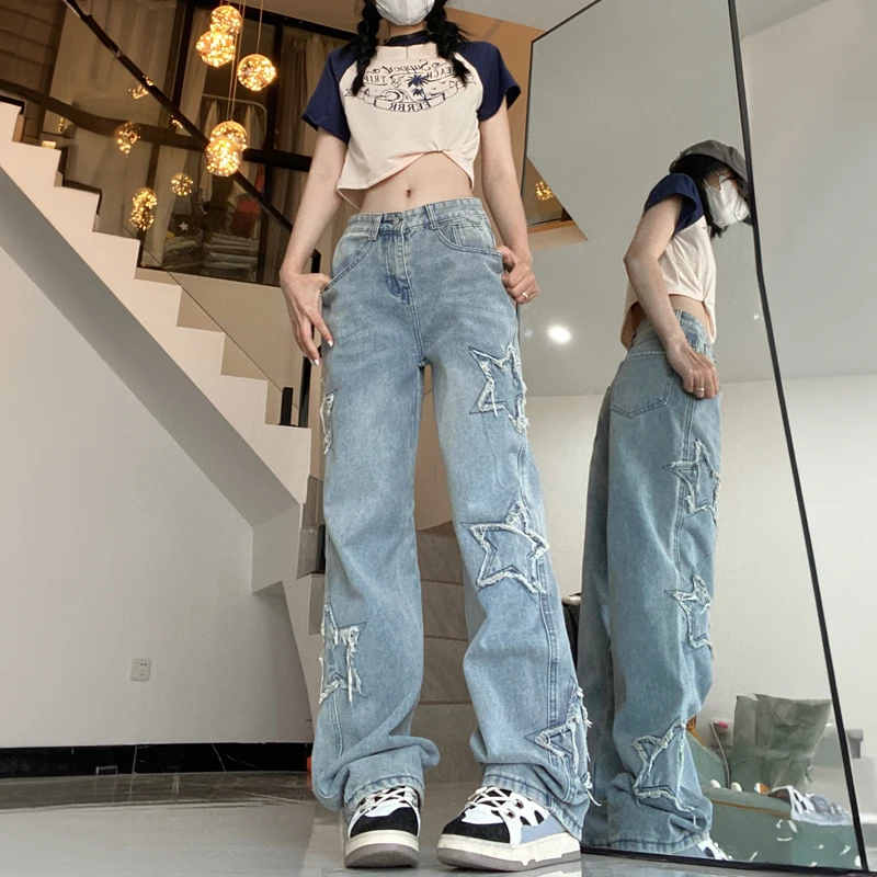 Baggy Jeans Y2k Women Korean Style Summer Straight Wide Leg Pants High Waist Woman Loose Denim Trousers 90s Vintage Clothes