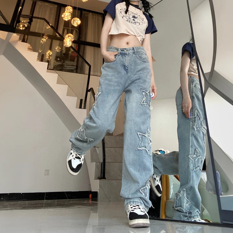 Baggy Jeans Y2k Women Korean Style Summer Straight Wide Leg Pants High Waist Woman Loose Denim Trousers 90s Vintage Clothes