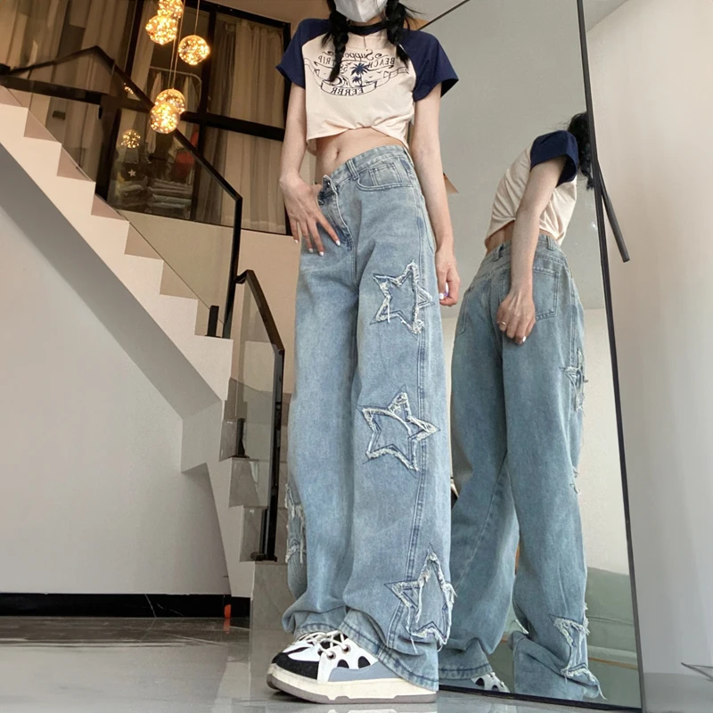 Baggy Jeans Y2k Women Korean Style Summer Straight Wide Leg Pants High Waist Woman Loose Denim Trousers 90s Vintage Clothes