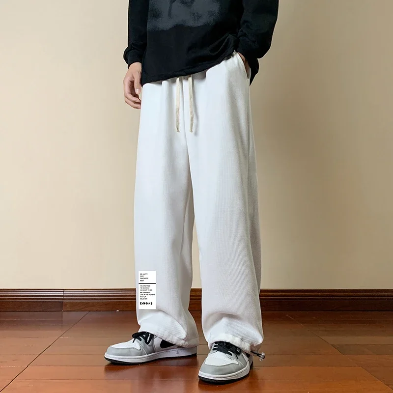 Men's Fashion Sweatpants Waffle Comfortable Man Black Pant Letter Print Autumn Casual Wear Sports Trouser Joggers  5XL Trendy