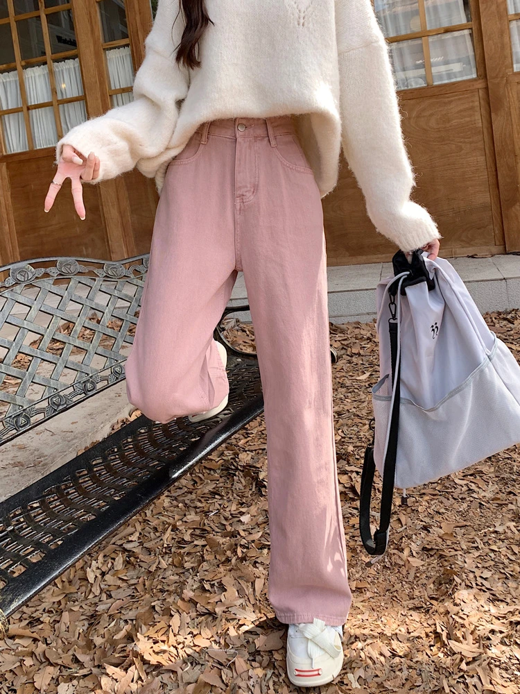 Y2K Pink Jeans Women Streetwear Vintage High Waist Loose Straight Denim Pants Spring Casual Korean Fashion Female Trousers