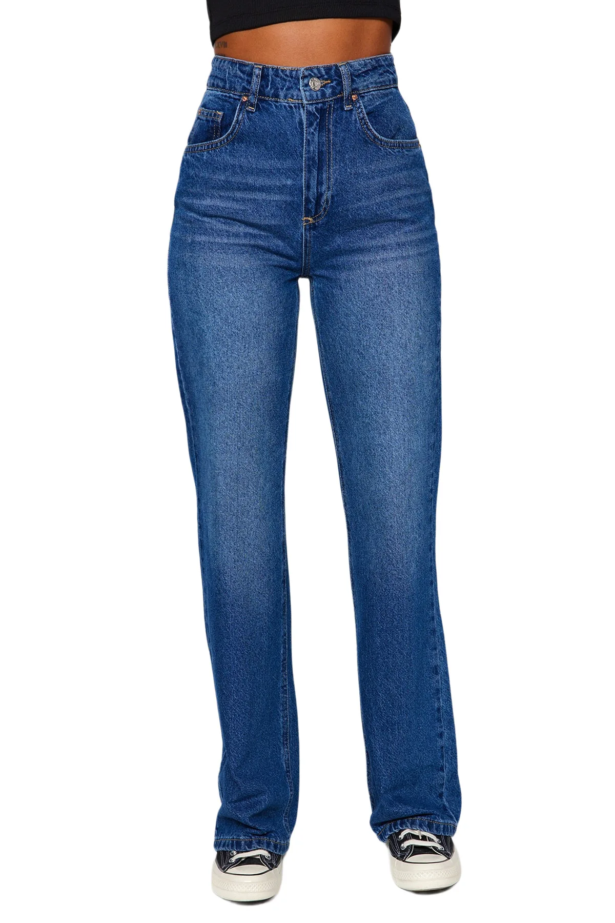 Trendyol Women's Plain Wide Leg High Waist Denim Jeans