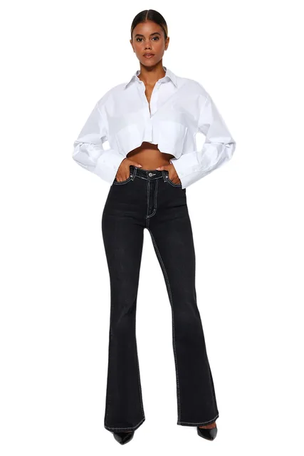 Trendyol Women's Plain Flare High Waist Denim Jeans