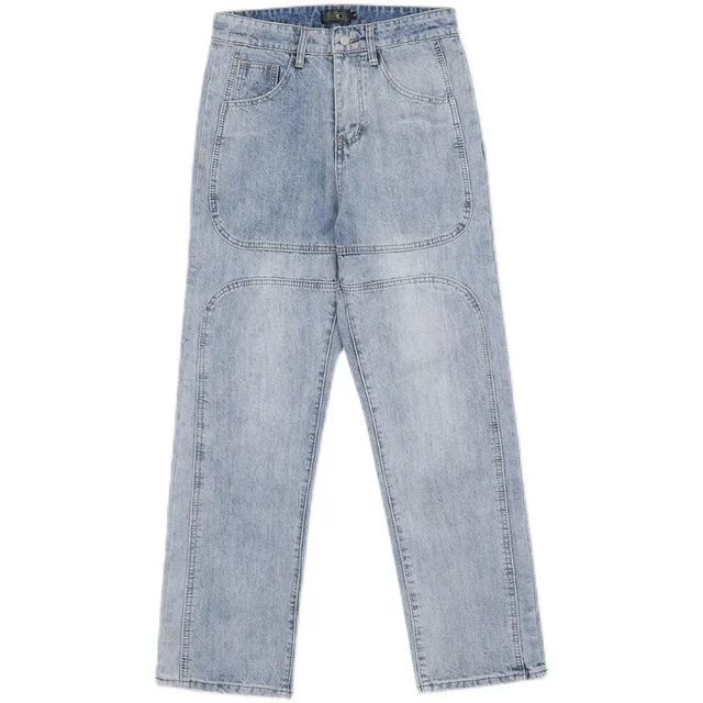 Men's Jean Pants National Tide Retro Straight Wide-Leg Blue Jeans Loose Casual Couple High Street Denim Pants Male