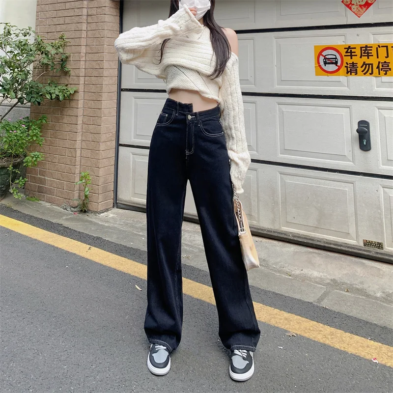 High Waisted Straight Leg Jeans For Women Autumn Vintage Drape Wide Leg Pants Loose Casual Pants Streetwear