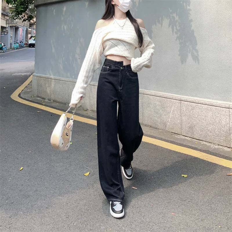 High Waisted Straight Leg Jeans For Women Autumn Vintage Drape Wide Leg Pants Loose Casual Pants Streetwear