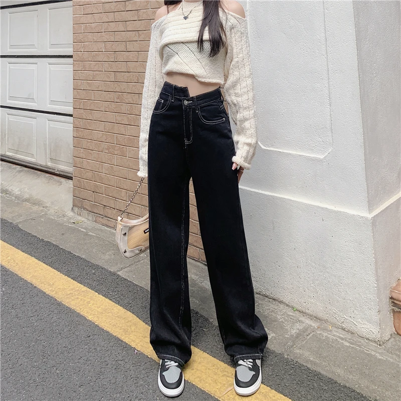 High Waisted Straight Leg Jeans For Women Autumn Vintage Drape Wide Leg Pants Loose Casual Pants Streetwear