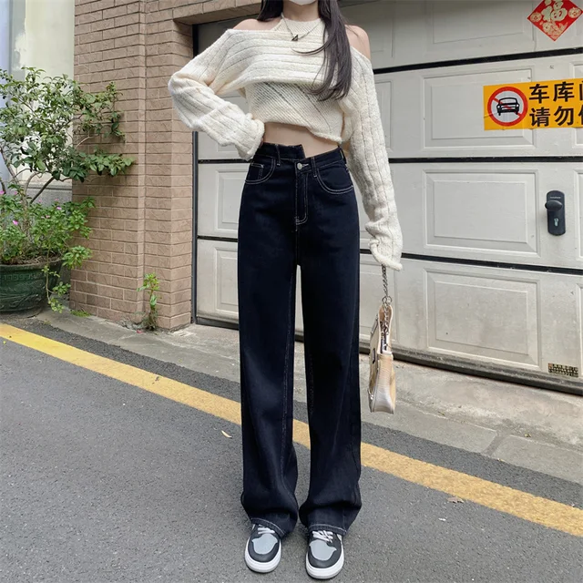 High Waisted Straight Leg Jeans For Women Autumn Vintage Drape Wide Leg Pants Loose Casual Pants Streetwear