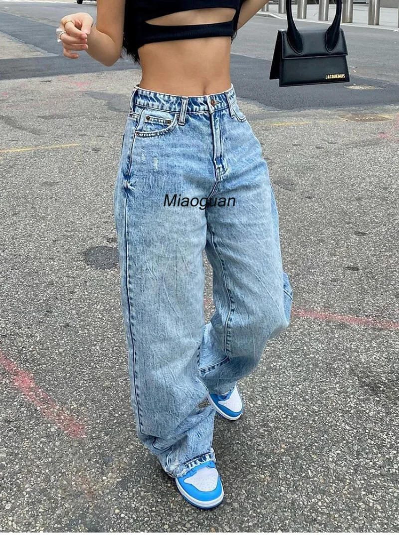 Low Rise Jeans Women Baggy Autumn Fashion Straight Leg Pants Y2k Denim Trousers Blue Vintage Mom Loose Low Waist Jeans