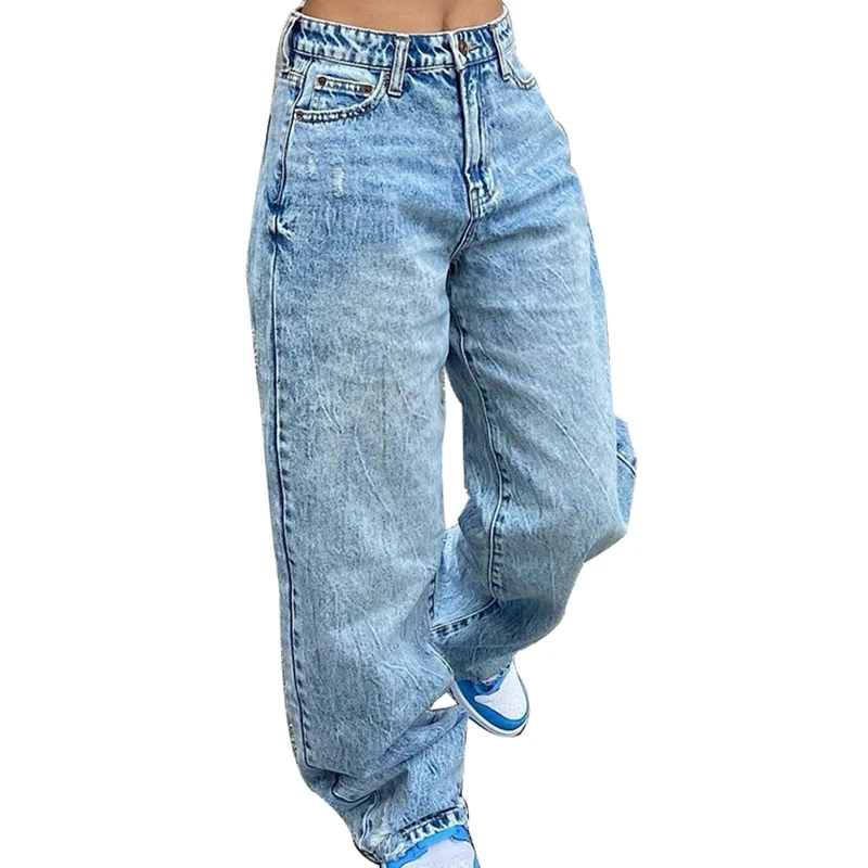Low Rise Jeans Women Baggy Autumn Fashion Straight Leg Pants Y2k Denim Trousers Blue Vintage Mom Loose Low Waist Jeans
