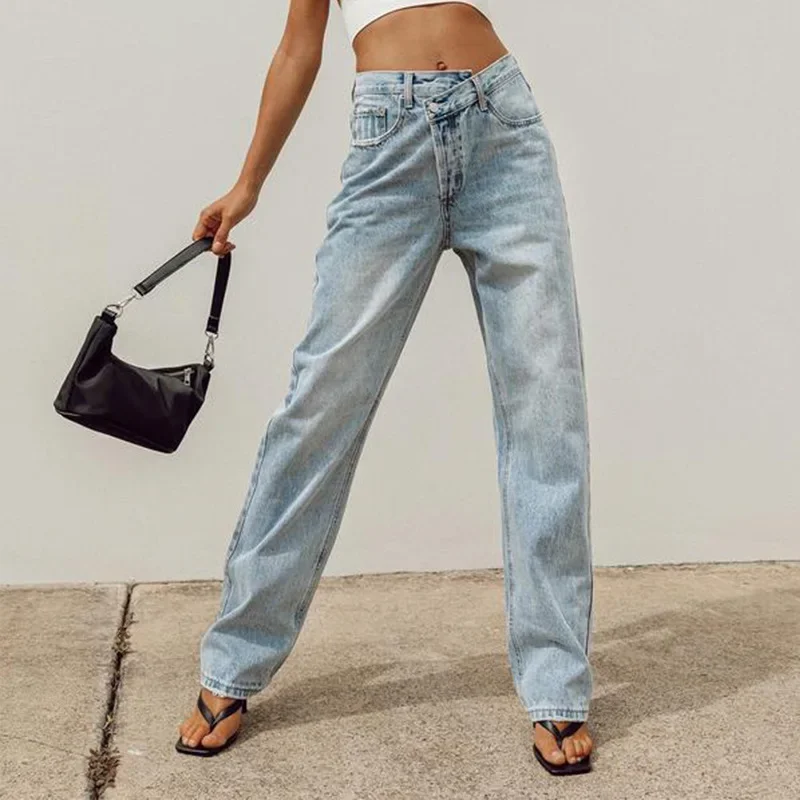 Casual Fashion Streetwear Blue Wide Leg High Waist Jeans Women 2024 Harajuku Boyfriend Long Bottom Jeans Loose Pants