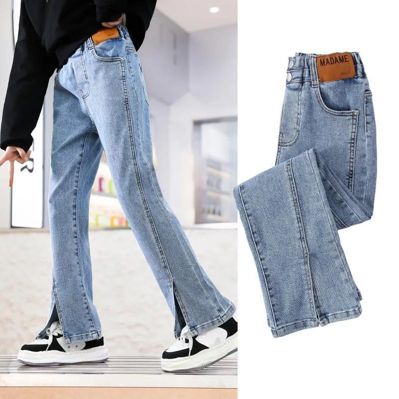 Teen Girls Split Jeans  Casual Denim Pants Trousers 4 6 8 10 12 Years Children Clothing