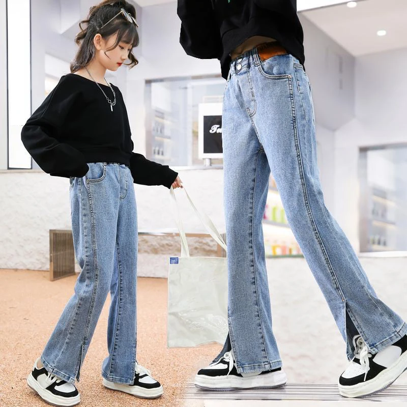 Teen Girls Split Jeans  Casual Denim Pants Trousers 4 6 8 10 12 Years Children Clothing