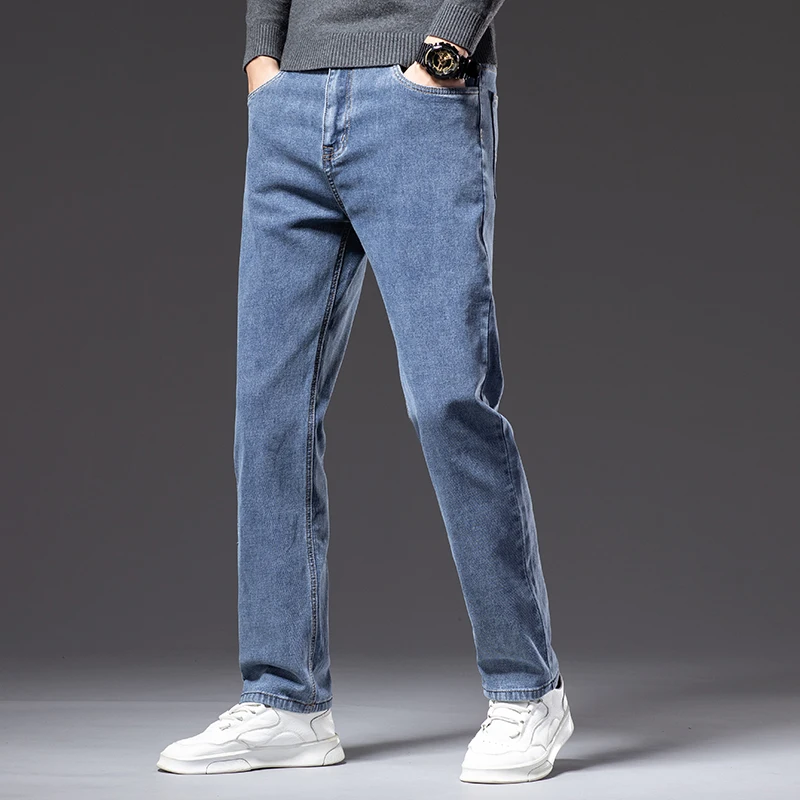 Men's Plus Size 40 42 44 Straight Loose Jeans Business Casual Cotton Stretch Denim Pants