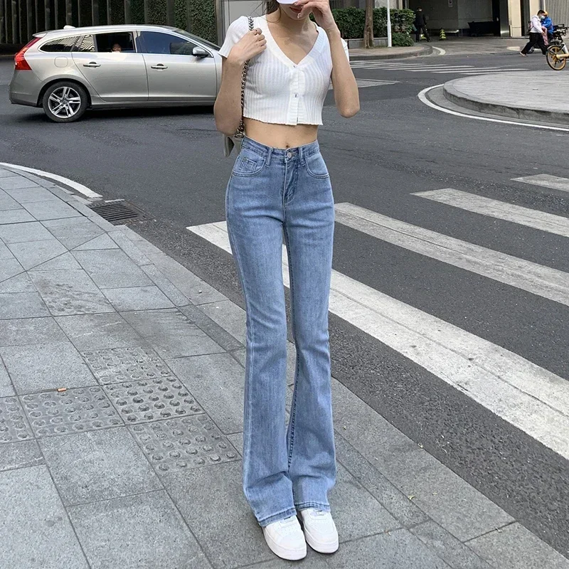 Women Flare Jeans High Waist Fit Skinny Jeans Elastic Fashion Denim Pant Trousers 4 Color