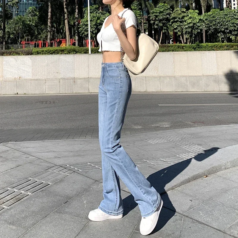 Women Flare Jeans High Waist Fit Skinny Jeans Elastic Fashion Denim Pant Trousers 4 Color