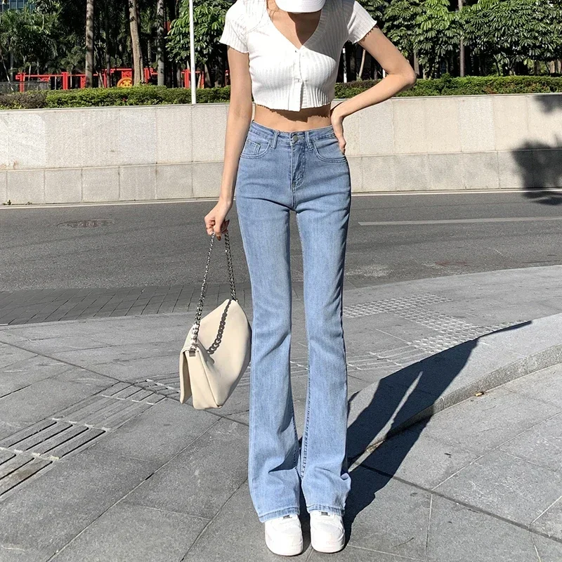 Women Flare Jeans High Waist Fit Skinny Jeans Elastic Fashion Denim Pant Trousers 4 Color