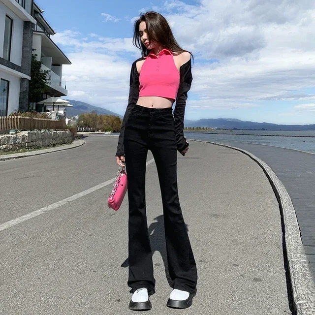 Women Flare Jeans High Waist Fit Skinny Jeans Elastic Fashion Denim Pant Trousers 4 Color