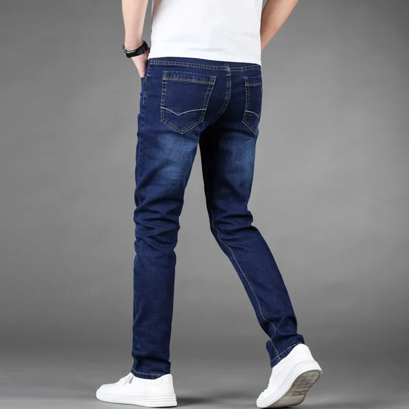 Men Stretch Jeans Classic Elasticity Business fashion comfortable Solid slim straight long Denim pants