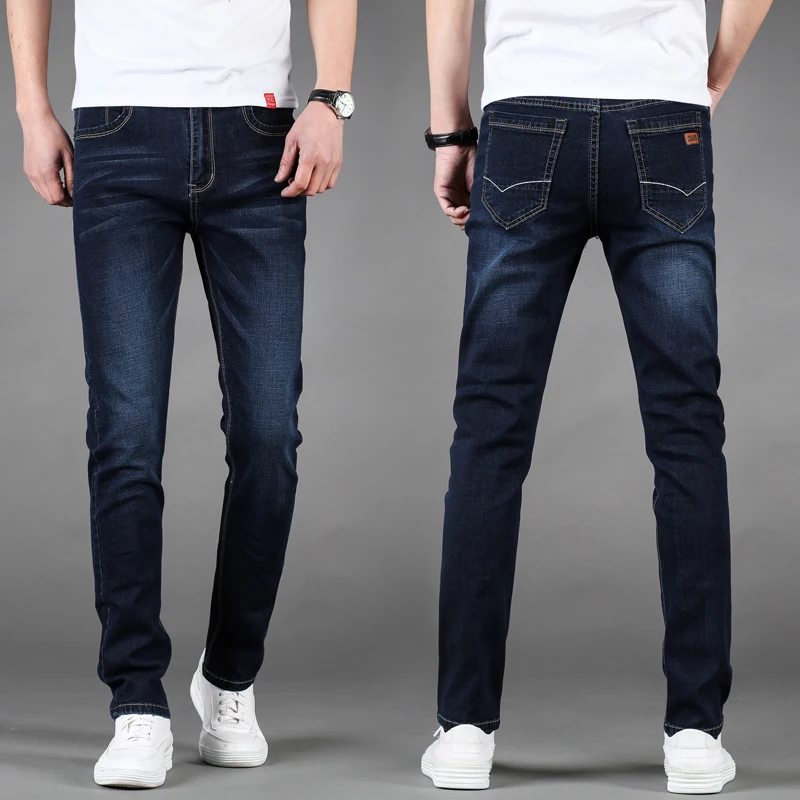 Men Stretch Jeans Classic Elasticity Business fashion comfortable Solid slim straight long Denim pants