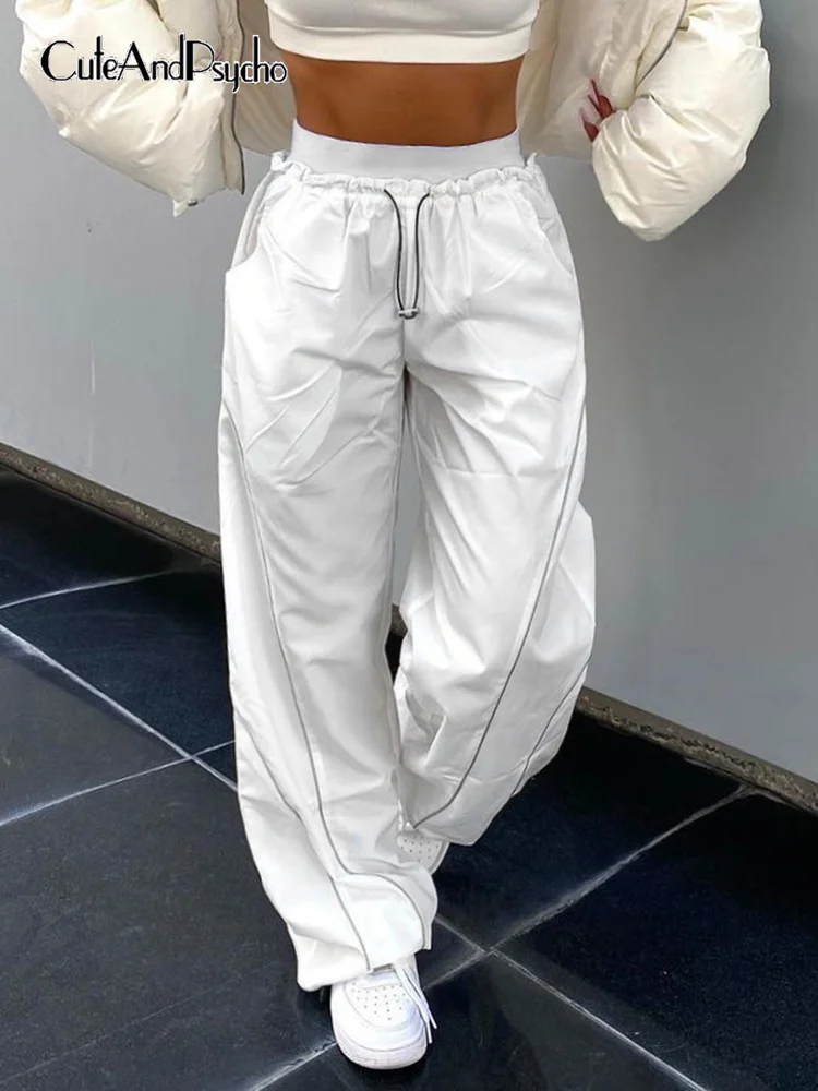 Women Loose High Waist Tech Baggy Sweatpants Streetwear Joggers Wide Leg Pants Casual Basic Punk Trousers Fashion